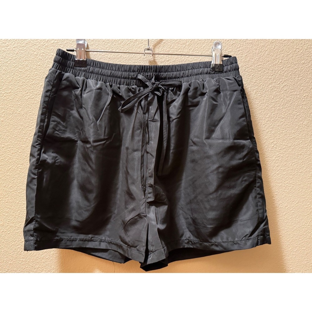 On Twelfth Womens Black Satin Drawstring‎ Elastic Waist Shorts Large